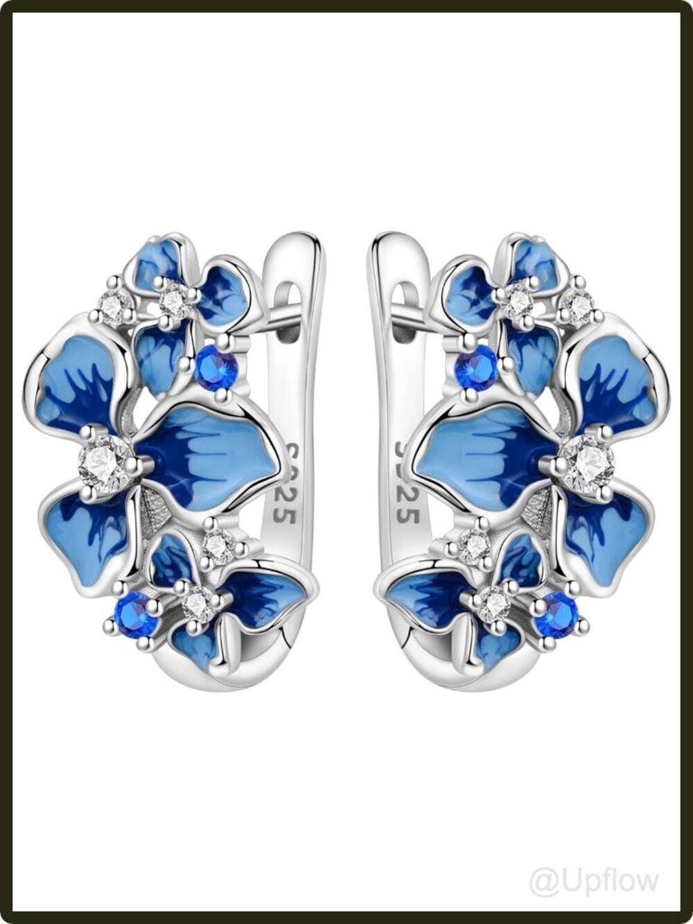 Women's Sterling Silver Hoop Earrings Hypoallergenic Floral Iris Cubic Zirconia